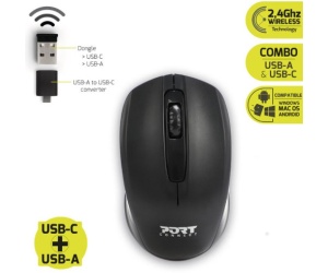 Port miš BUDGET bežični, USB-C & USB-A, crni