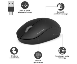 Port miš OFFICE bežični USB-A/USB-C, crni