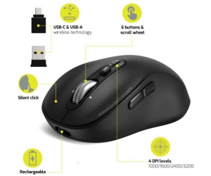 Port miš EXPERT WL+BT, punjivi USB-C, crni