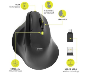 Port miš ERGO SOFT BT+WL, punjivi, crni