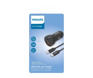 Philips auto punjač, USB-A/USB-C, 36W + kabel
