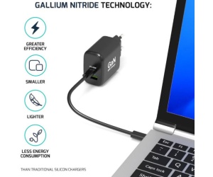 Port zidni punjač GaN 65W USB-C/USB-A, crni