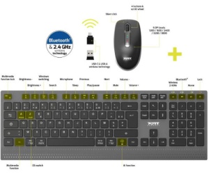 Port bežična tipkovnica i miš, USB-A/C, punjiva