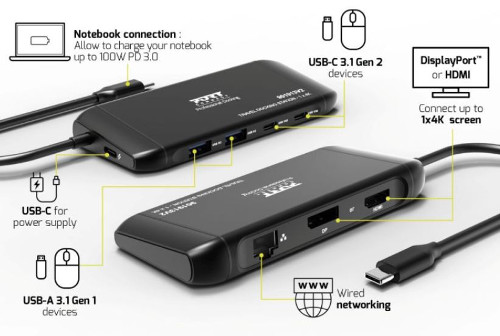 Port docking travel USB-C,1x4K ili 2xFHD, do 100W
